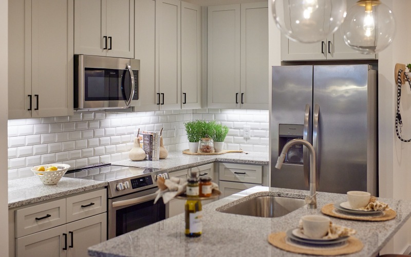 a large kitchen with great lighting